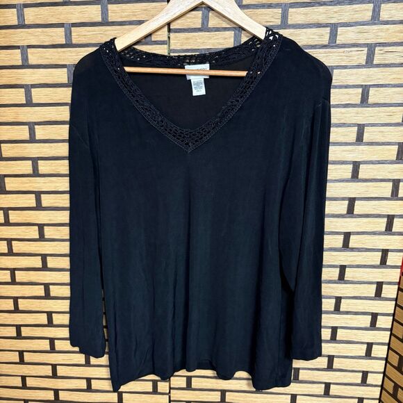 Chico’s Travelers Black Top Size 1 (Medium/8)‎ - Picture 1 of 5